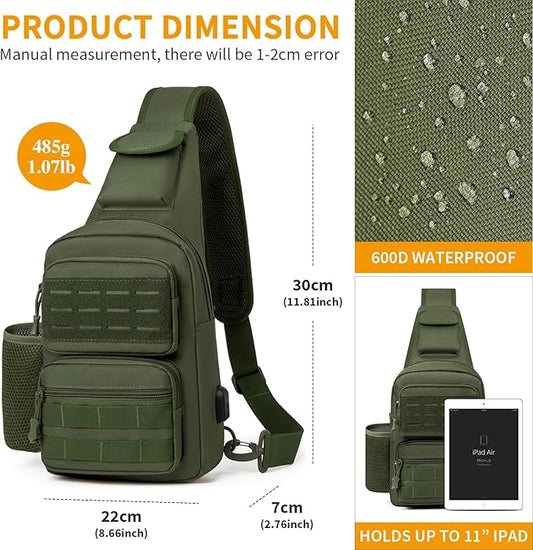 HUNTVP Tactical Sling Bag Crossbody Bag for Men Women EDC Shoulder Bags Molle Sling Backpack Chest Pack for Hiking Hunting Travelling Camping (Type3-Army Green)