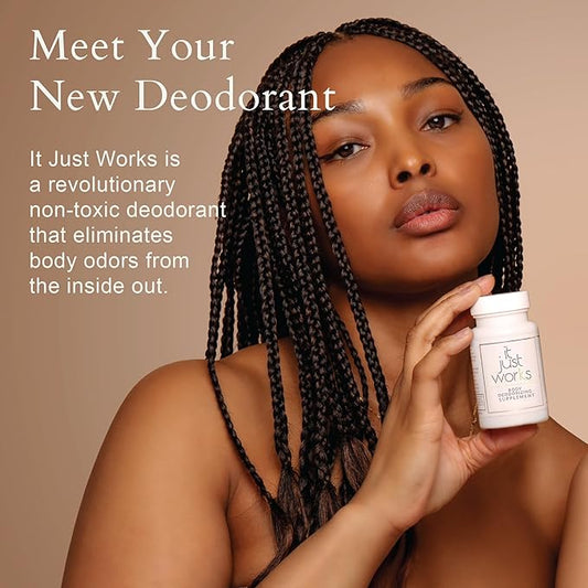 It Just Works Whole Body Natural Deodorizing Supplement for Full Freshness - Vegan & Organic Internal Deodorant for Underarms, Intimate Areas, and Private Parts, 30 Capsules