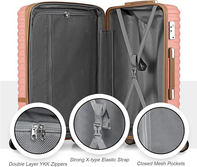 Joyway Luggage Set 3 Piece Suitcase Sets with Spinner Wheel,Hardside Expandable Travel Laggage with TSA Lock (13/20/24/28 Pink brown