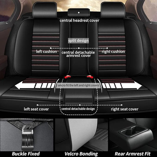 Seat Covers Full Set Fit for Toyota Tacoma 2016-2023 Waterproof Faux Leather Car Seat Cushion Protector Airbag Compatible (Black & Red)