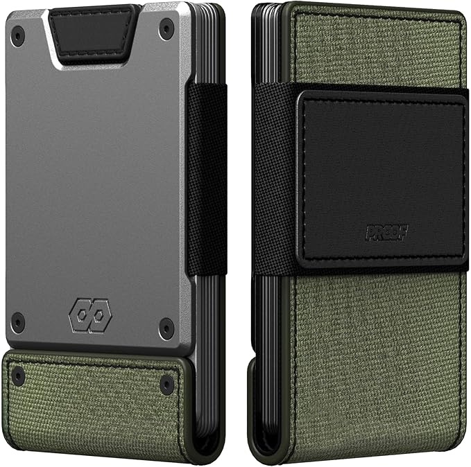 PROOF Wallet | Slim Minimalist Wallets for Men | Leather & Metal | RFID Wallet | Front/Back Pocket | Gift Box | Veteran Owned