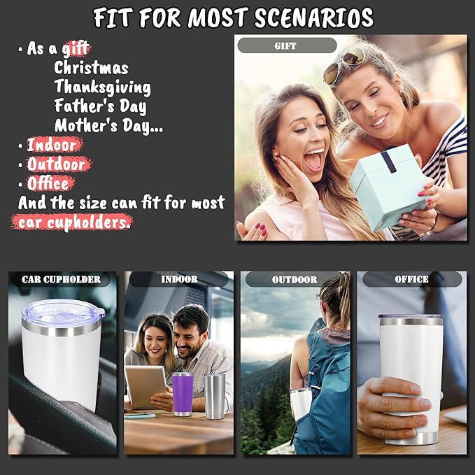 20 oz Tumbler with lid Double Wall Vacuum Insulated Tumblers Stainless Steel Coffee Mug Travel Coffee Tumbler Powder Coated Tumbler Cup Keep Hot&Cold - (White 6 Pack)