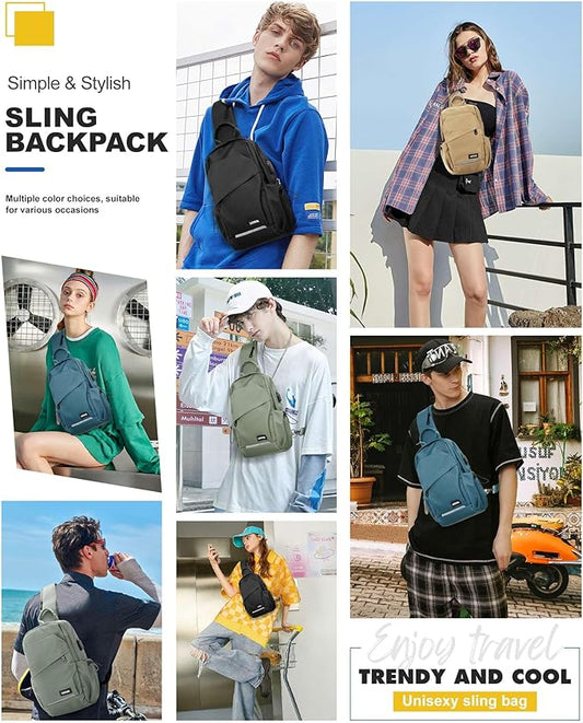 Black Crossbody Sling Backpacks Sling Bag for Men Women, Small Shoulder Backpack Motorcycle Chest Bags One Strap Backpack, Mini Chest Daypack for Casual Travel Hiking Gym Outdoor Sports