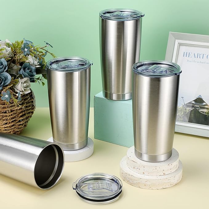 Sieral 36 Packs Stainless Steel Tumbler Bulk with Lid Vacuum Double Wall Insulated Travel Coffee Mug Powder Coated Tumbler Cup for Graduation Wedding Christmas Birthday Party(Silver, 20 oz)