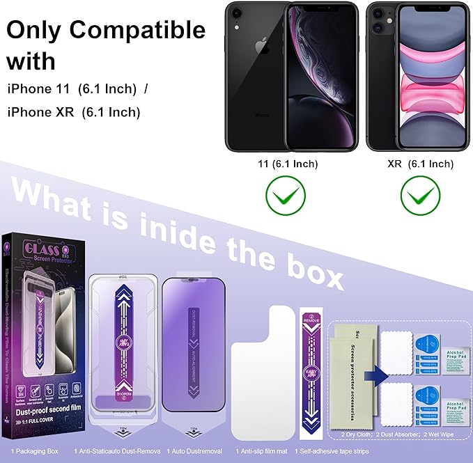 2 Pack Anti Blue Light Matte Screen Protector for iPhone 11 and iPhon XR 6.1-Inch Auto Dust Removal, No Bubbles, Tempered Glass Film, Easy Installation