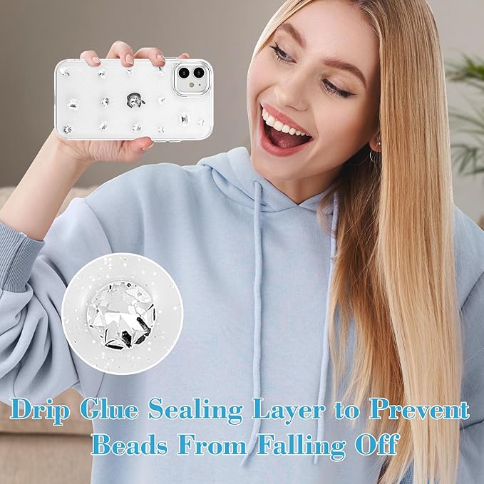 EYZUTAK Case for iPhone 12/iPhone 12 Pro, Bling Glitter 3D Diamond Phone Case Cute Sparkly Crystal Clear Aesthetic Design Case Slim Soft Durable TPU Transparent Protective Cover for Women Girl-Crystal