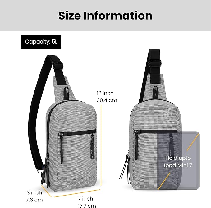 Sherpani Metro, Anti Theft Sling Bag, Sling Backpack, 5L Travel Bag, Shoulder Chest Purse, Crossbody Backpack for Women, Metal Hardware, Travel Gift (Sterling)