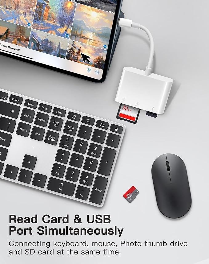 3-in-1 USB-C SD Card Reader, Multi-Port Adapter for Memory Cards and USB Devices