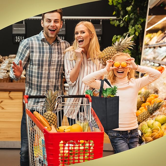 Reginary Reusable Totes Bags - 100 Pcs Non Woven Grocery Handle Bags for Shop Events & Retail Store(Black)