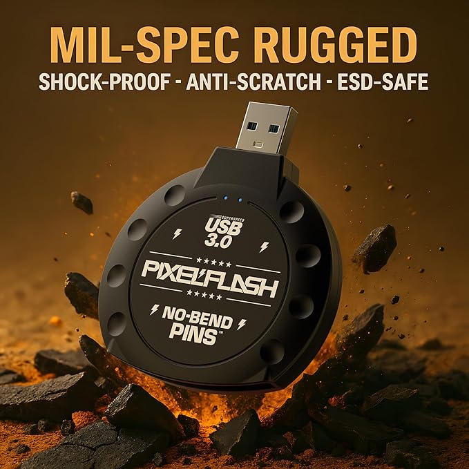 PixelFlash CF Card Reader (Black) - Compact Flash Memory Card Adapter with USB 3.0, 5GB/s File Transfer, No-Bend Pins, Supports UDMA-7, Anti-Slip & Anti-Scratch, Compatible with Most Brands & OS