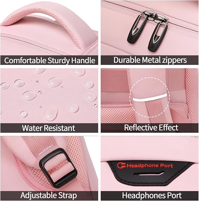 Laptop Backpack,Business Travel Anti Theft Slim Durable Laptops Backpack with USB Charging Port,Water Resistant College Computer Bag for Women & Men Fits 15.6 Inch Laptop and Notebook-Light Pink