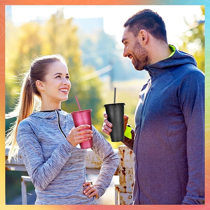 Honeydak 30 Pack Tumbler with Straw and Lid Bulk Glitter Plastic Cups Water Bottle Iced Coffee Travel Mug Reusable Party Favor Cups for Birthdays travel 24-27 oz (Glitter)