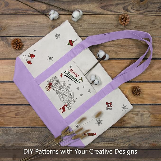 TOPDesign 1-Pack Canvas Tote Bag with an External Pocket, Reusable Grocery Shopping Bag, Top Zipper Closure, Daily Essentials (Lavender/Natural)