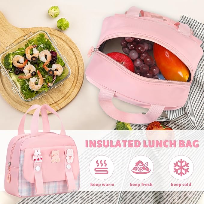 Backpack for Girls, Kids Girls Backpacks Set with Lunch Bag Pencil Case, Cute Bookbag Waterproof Backpack for Elementary Middle School, Pink