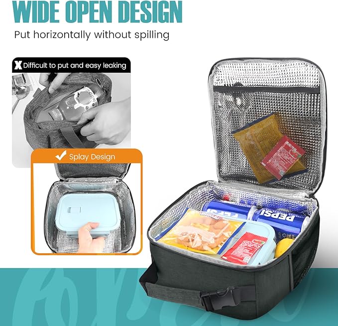 Lunch Bag for Men/Women, Reusable Lunchbox for Adult, Small Insulated Lunch box, Lunch Tote Bag for Office, Work, Picnic - Black