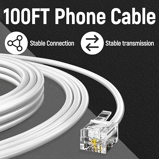 Uvital Phone Extension Line, 100 FT White Long Telephone Extension Line Cord Cable Wire,RJ11 6P4C Phone Cord for Home/Office