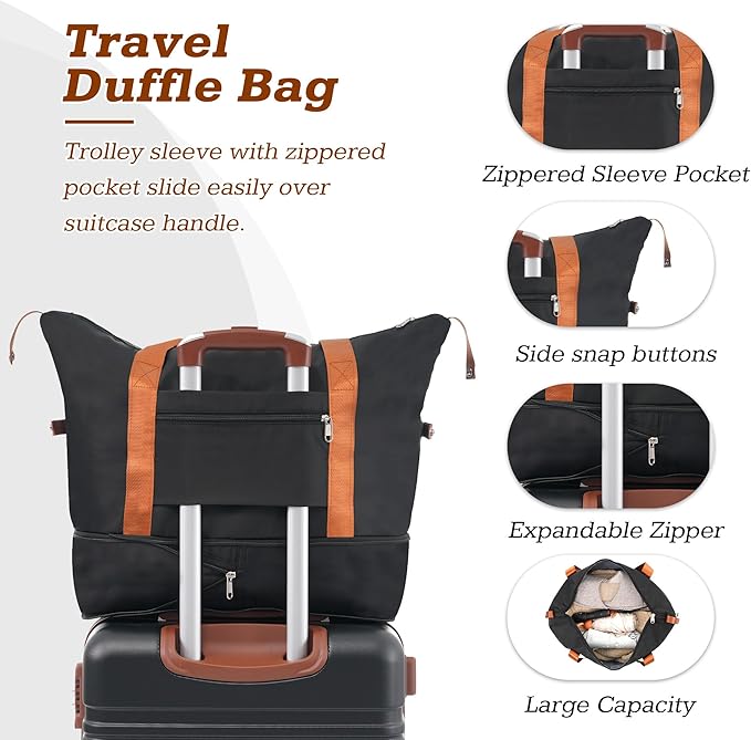 Merax Suitcase Set 28 inches Expandable Luggage with TSA Lock Spinner Wheels Hardshell Lightweight Vintage Luggage with Travel Bag,Black