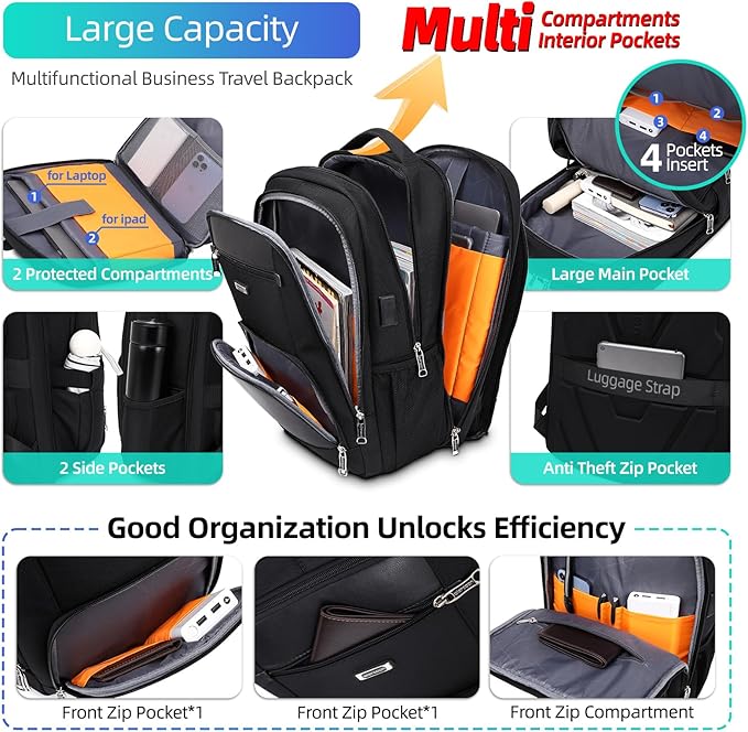 Travel Laptop Backpack for Men Women Black College Mens School Bookbag Men's Work Computer Backpack Business Traveling Back Pack with Charger 17 Inch Laptop Compartment Luggage strap