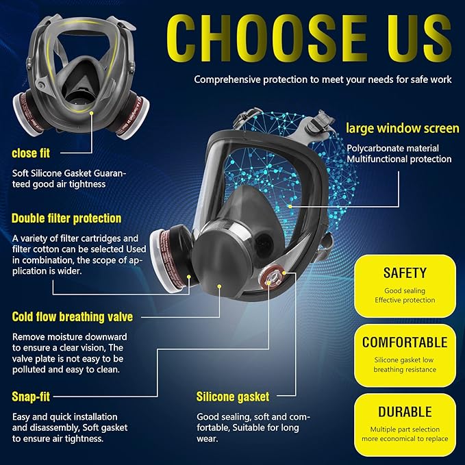 Gas Masks Survival Nuclear and Chemical, Full Face Gas Mask with Activated Carbon Filter