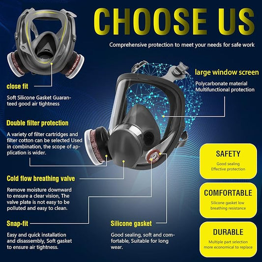 Gas Masks Survival Nuclear and Chemical, Full Face Gas Mask with Activated Carbon Filter