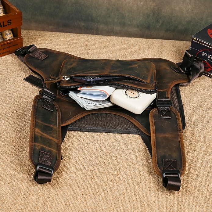 Thick Crazy horse Leather Triangle Crossbody Sling Chest Bag Travel One Shoulder Bag Daypack For Men Male 3028