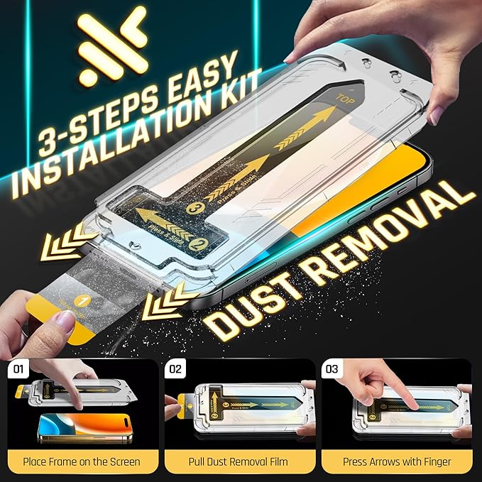 TEMPRTEK+ 2 Pack for iPhone 15 Pro Max Simple Screen Protector Privacy 9H Military Grade Scratch Fingerprint Resistance Anti-Glare Shatterproof Tempered Glass Anti-Spy Easy Installation Bubble Free