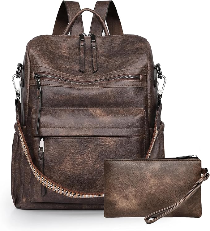 Dora & Liz Womens Backpack Purse Leather Fashion Travel Backpack Purse for Women Designer Ladies Shoulder Bags with Wristlet