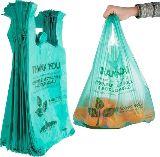 Stock Your Home Eco Grocery Bags Disposable T-Shirt Thank You Bag with Handles for Supermarket, Groceries, Produce, Shopping