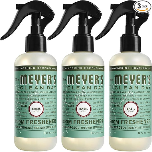 MRS. MEYER'S CLEAN DAY Room and Air Freshener Spray, Non-Aerosol Spray Bottle Infused with Essential Oils, Basil, 8 fl. oz - Pack of 3