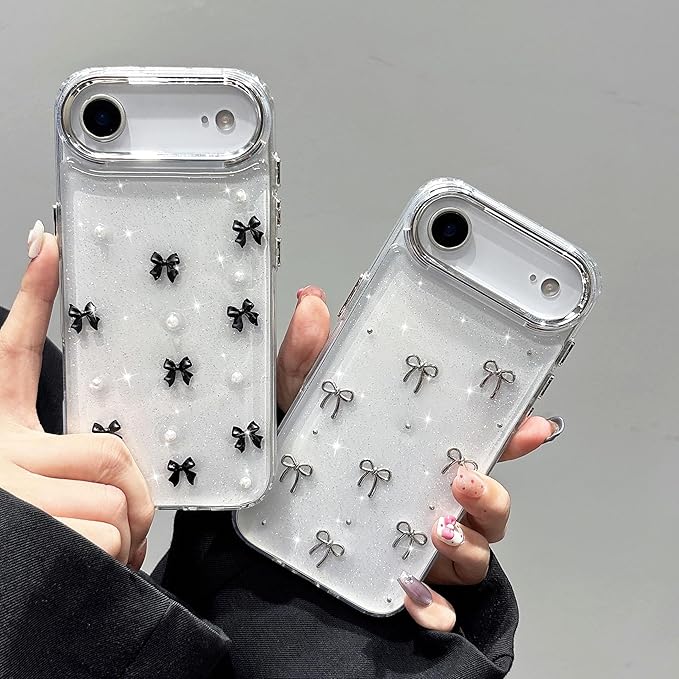 EYZUTAK Case for iPhone Air, Bling Glitter 3D Bowknot Phone Case Cute Sparkly Crystal Clear Bow Aesthetic Design Cover Slim Soft Durable TPU Transparent Protective Cover for Women Girls - Bow