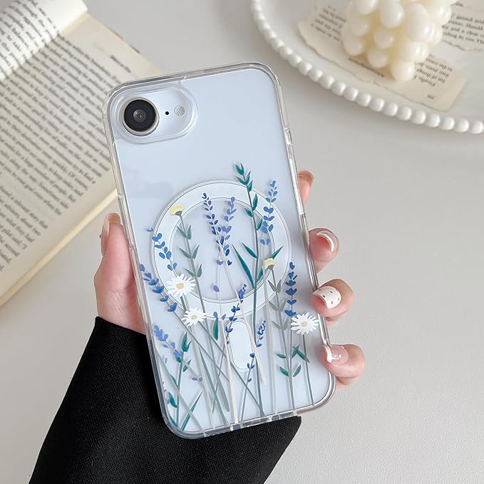 ZTOFERA for iPhone 16e Magnetic Case Compatible with Magsafe, Aesthetic Floral Pattern Design Cute for Girl Women,Anti-Drop Protective Hard Phone Cover for iPhone 16e-Lavender