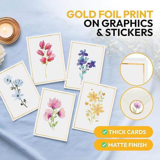 30 Pack Blank Cards and Envelopes - 4 x 6 Inch Floral Greeting Cards for Encouragement, Stationery Set for All Occasions, Blank Note Cards with 10 Unique Designs