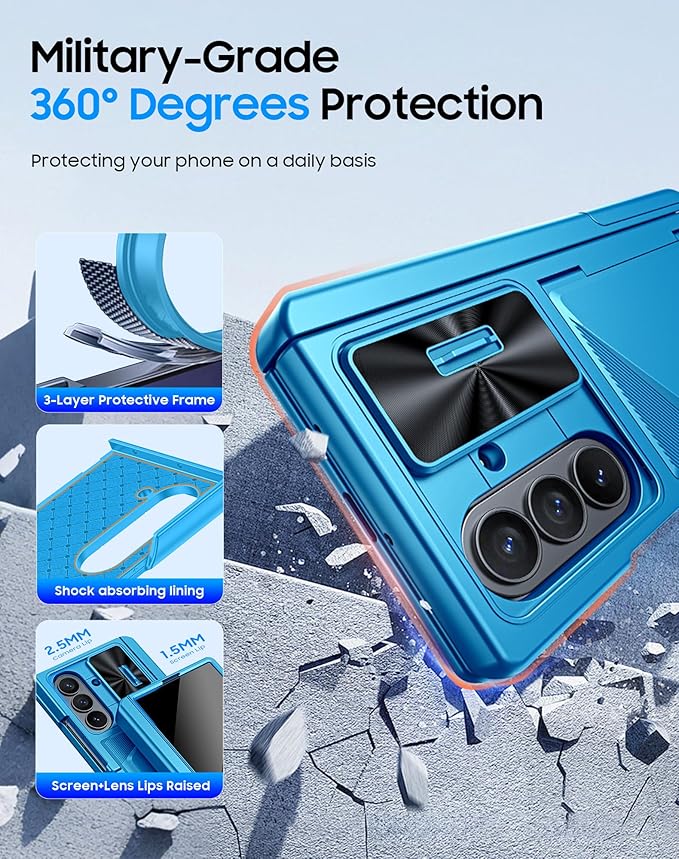 for Samsung Galaxy Z Fold 7 Case with Card Holder RFID Blocking & Privacy Screen Protector & Slide Lens Cover & Hinge Protection & Kickstand, Shockproof Wallet Case for Z Fold 7 (Lake Blue)