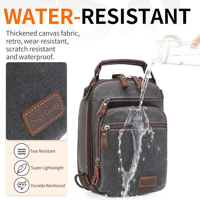 Nerlion Sling Bag for Men Waxed Canvas Crossbody Bag Chest Bag Water Resistant Shoulder Bag Casual Daypack