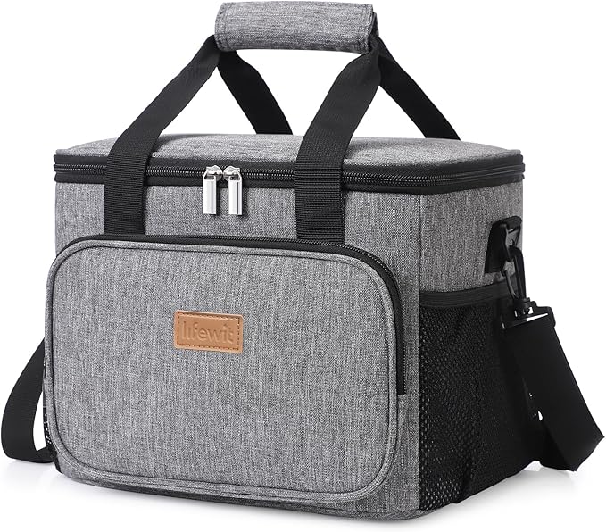 Lifewit Large Lunch Bag Insulated Lunch Box Soft Cooler Cooling Tote for Adult Men Women, Gray 24-Can (15L)