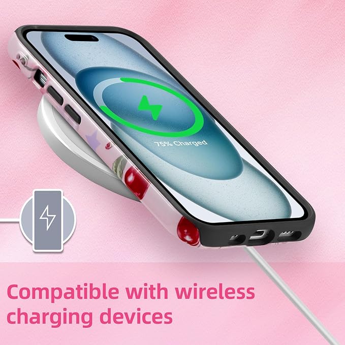 QLTYPRI Case for iPhone 16e, Aesthetic Cute Pink Cherry Bow Phone Case for Girls Women, Protective Hybrid 2-Layer Hard Shell Silicone Cover Durable Shockproof Phone Cover - Pink