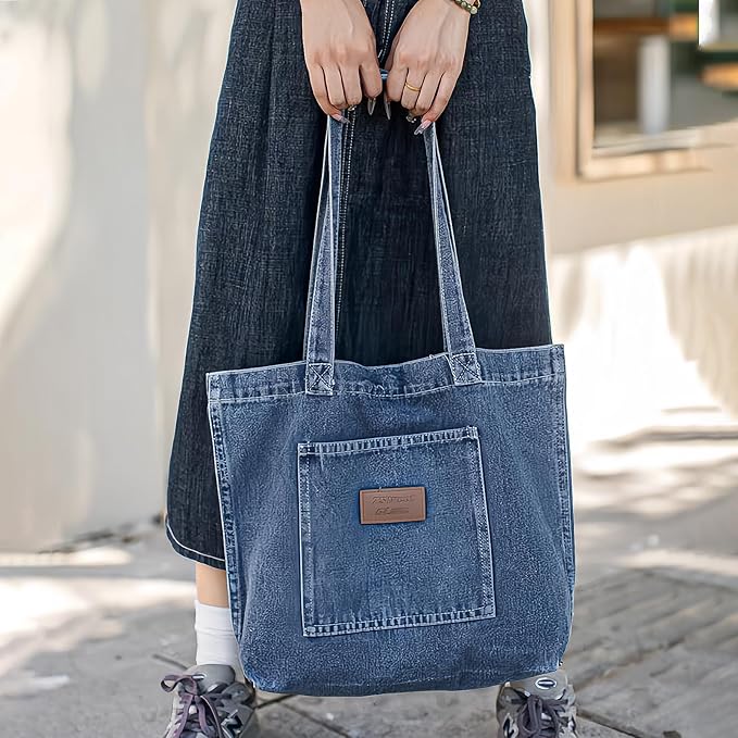 Denim Tote Bag for Women-Shoulder Handbag Perfect for Work Shopping,Hobo Bag