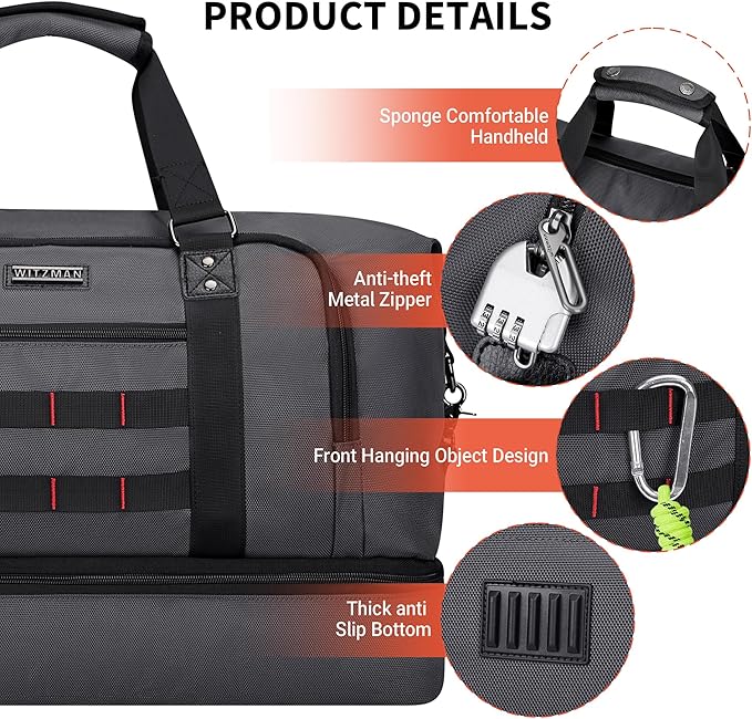 WITZMAN Travel Duffle Bags for Men Weekender Bags with Toiletry Bag Sets Carry On Overnight Bag 55L （B696 Silvery Grey）