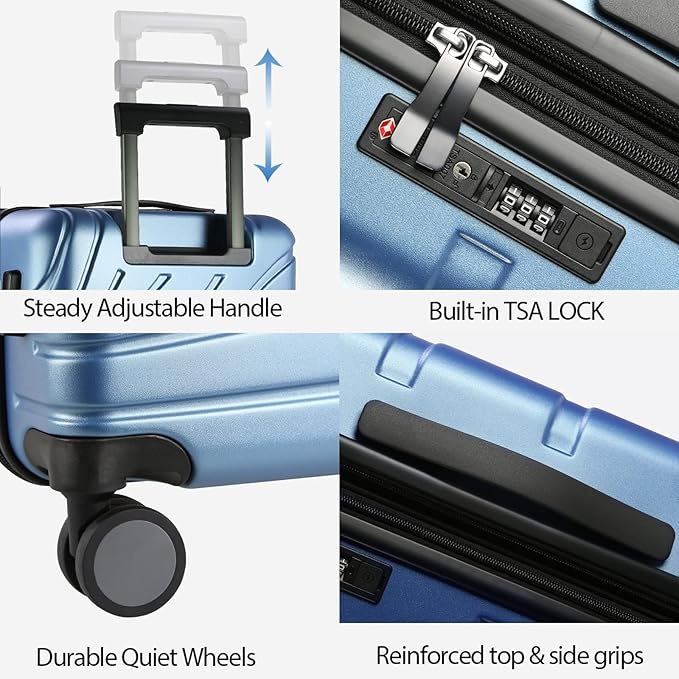 VANKEAN Carry On Luggage with Spinner Wheels & TSA Lock, Expandable Fashionable Hard Shell Suitcase airline approved，20 Inch Carry-On，Light Blue