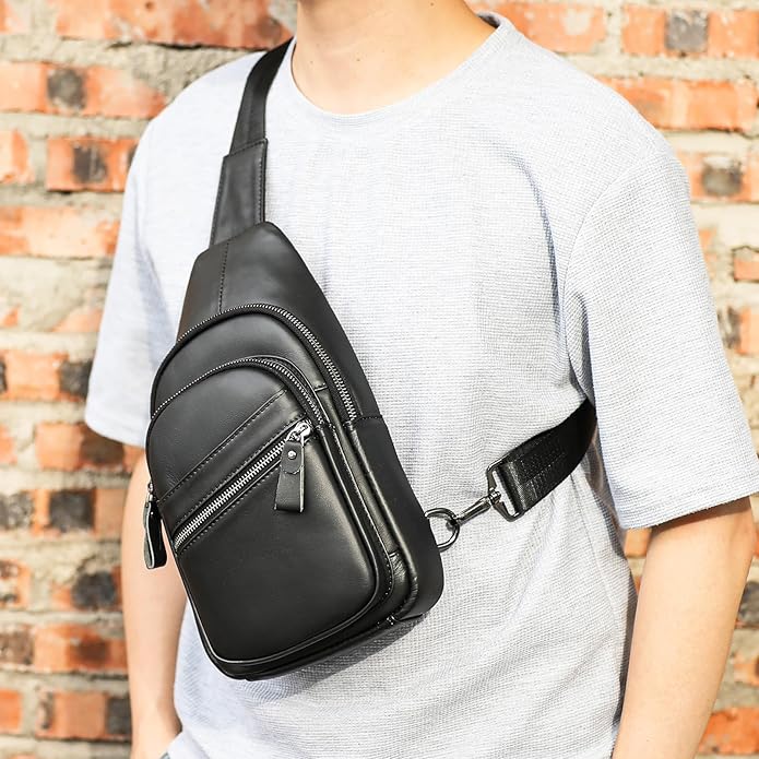 Genuine Leather Sling Bags for Men Crossbody Purse Vintage Small Messenger Shoulder Bag for Phone Side Chest Daypack Bag