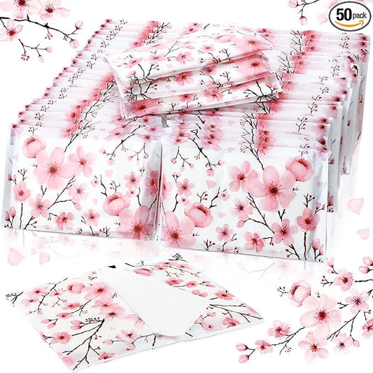 Geyee 50 Packs Facial Tissue Travel Packs Disposable Pocket Tissues for Wedding Guest Travel School Purse Home Supplies, 500 Sheets 3 Ply(Cherry Blossoms)