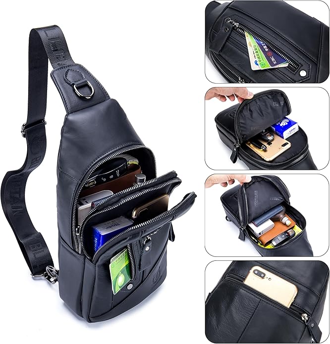 LUKZIJAES Genuine Leather Sling Bag for Men