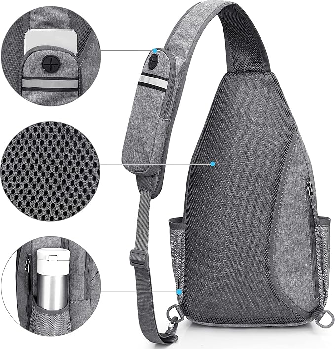 G4Free Sling Bag RFID Blocking Sling Backpack Crossbody Chest Bag Daypack for Hiking Travel(Gray)
