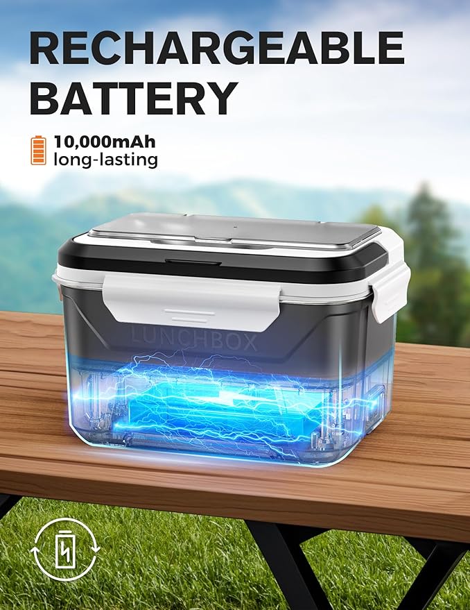 EAST OAK Cordless Electric Lunch Box for Adults, Heated Lunch Box Battery Powered with Automatic Heating, 5.5 Cups Portable Food Warmer with Insulated Carry Bag