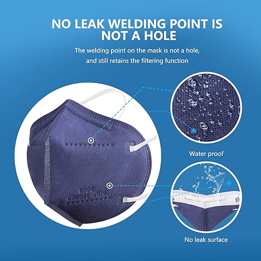 AKGK KN95 Face Mask - 50 PCS, Breathable Protection, 5-Ply KN95 Masks, Navy Blue, Cup Dust Safety