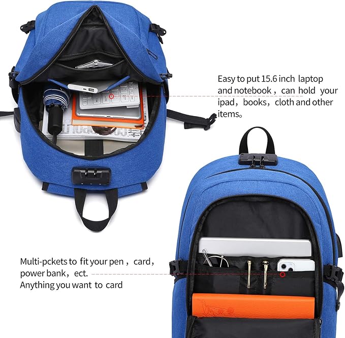 Durable Laptop Backpack Water Resistant Anti-Theft Bag with USB Charging Port and Lock, Slim Computer Business Backpacks for Women Men Fit 15.6 Inch Laptops
