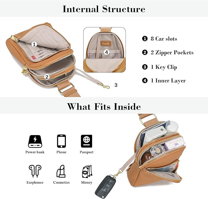 INICAT RFID Blocking Sling Bag Leather Crossbody Bags for Women Fanny Pack Cross Body for Woman Chest Bag for Travel 1.9L