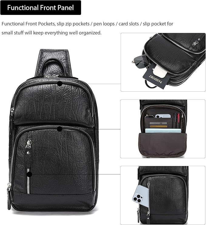 LANNSYNE Full Grain Leather Sling Bag For Men, Crossbody Bag fits 12.9" iPad Crossbody Chest Daypack
