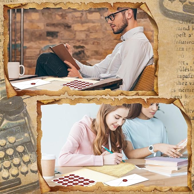 TaoBary 160 Pcs Stationery Paper Set 50 Double Sided Stationery Papers with 50 Matching Envelopes and 60 Round Dot Sticker, 10 Design(Retro,8.5 x 11 Inch)