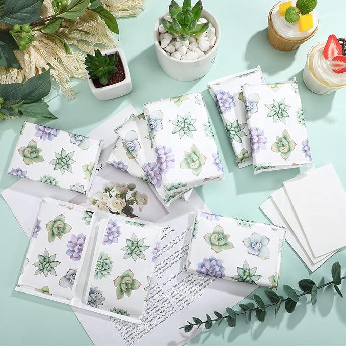 Geyee 50 Packs Facial Tissue Travel Packs Disposable Pocket Tissues for Wedding Guest Travel School Purse Home Supplies, 500 Sheets 3 Ply(Succulent)